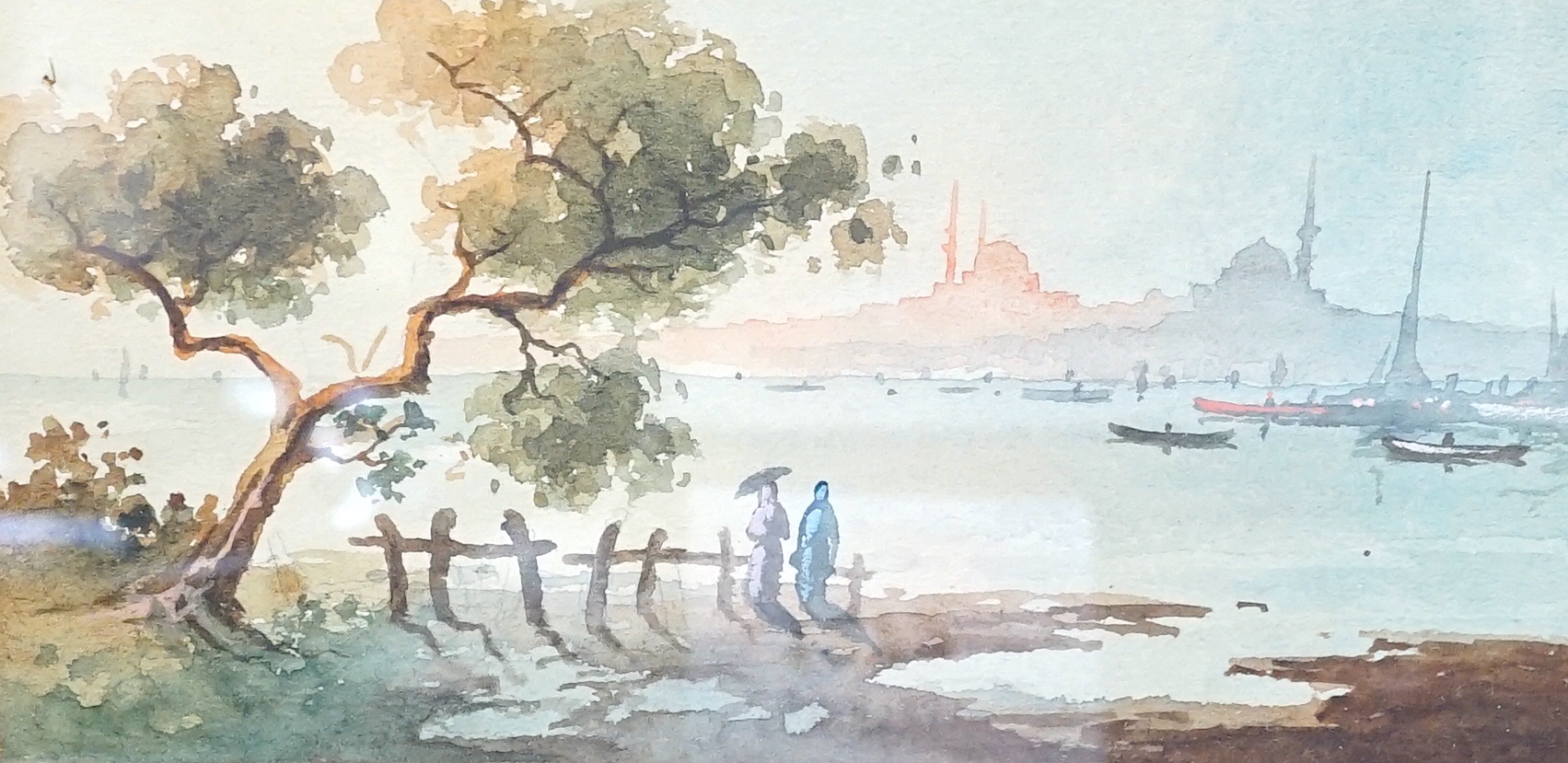 Alice Mary Hobson (1860-1954), three watercolours, 'San Stephano by moonlight from Pasha side' and 'Stanboul (Golden Horn)', inscribed in pencil 'Mary Hobson', 10 x 28cm and 9 x 17.5cm